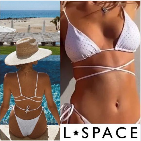 L*Space Revolve Kara Bikini Wrap Top Extra Large White Gold Studded